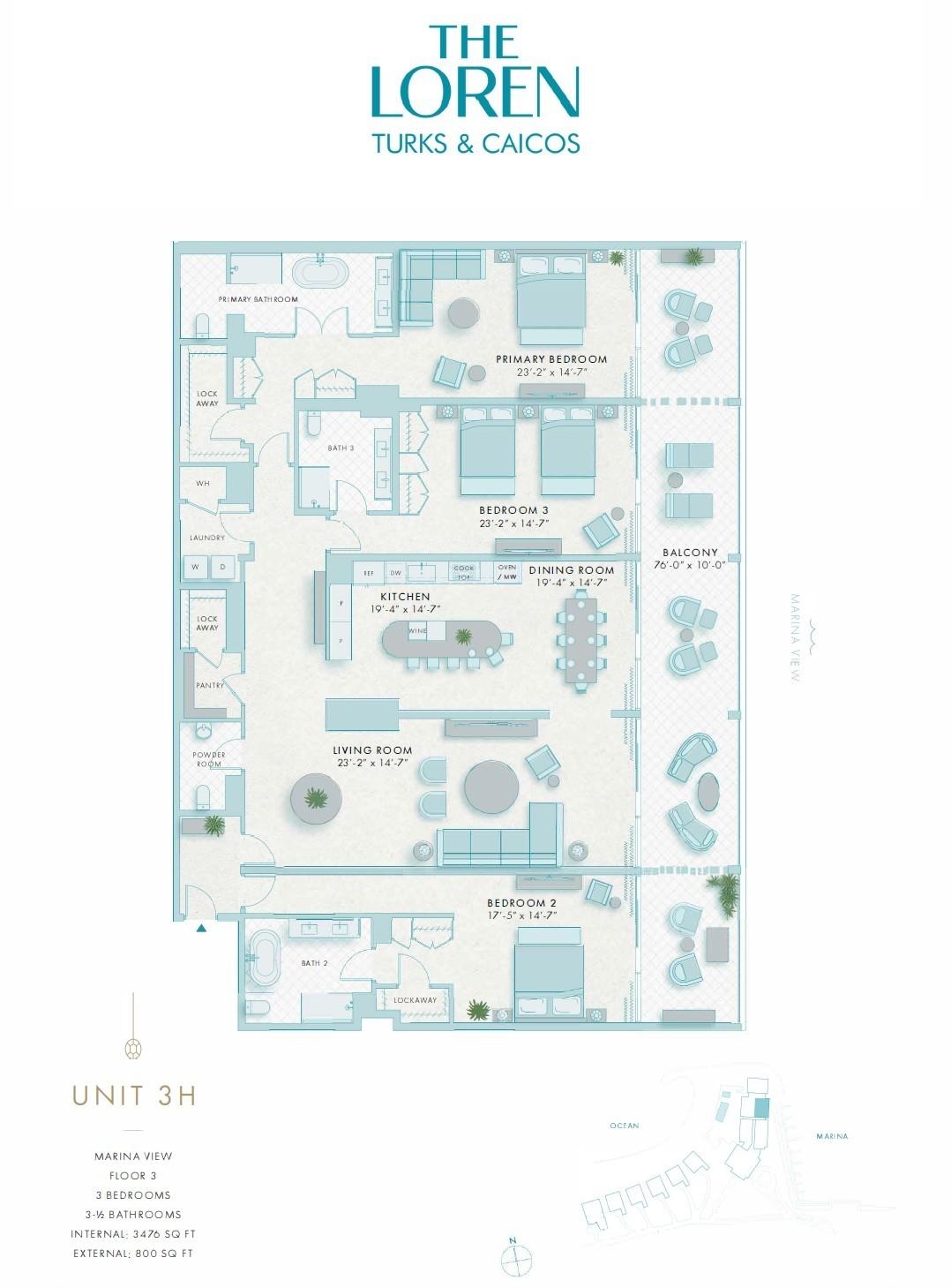 3H - 3BR Marina Front - The Loren at Turtle Cove