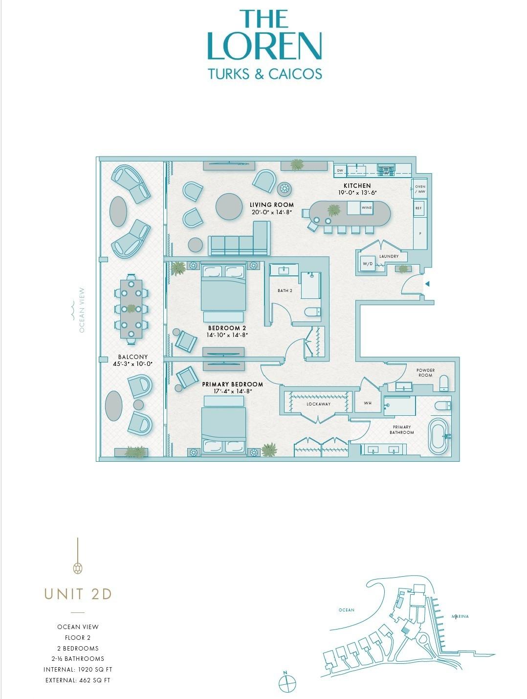 2D - 2BR Beach Front - The Loren at Turtle Cove