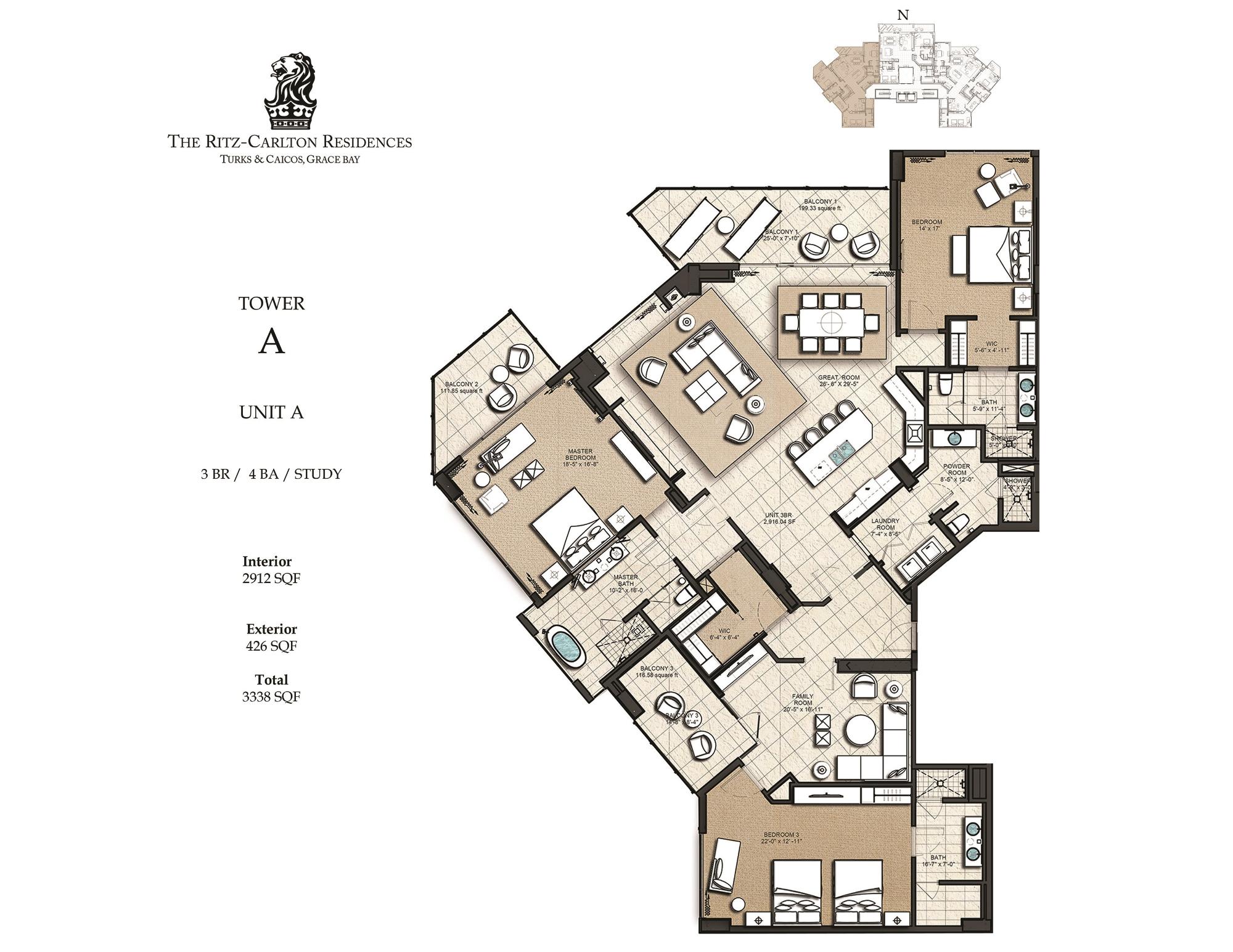 UNIT 1040 (4A) RITZ CARLTON 3BR/4BA/DEN/LAUNDRY